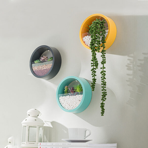 Round Iron Wall Vase Home Living Room Restaurant Hanging Basket Flower Pot Wall Decor Succulent Plant Planters Art Glass Vases - Image 9