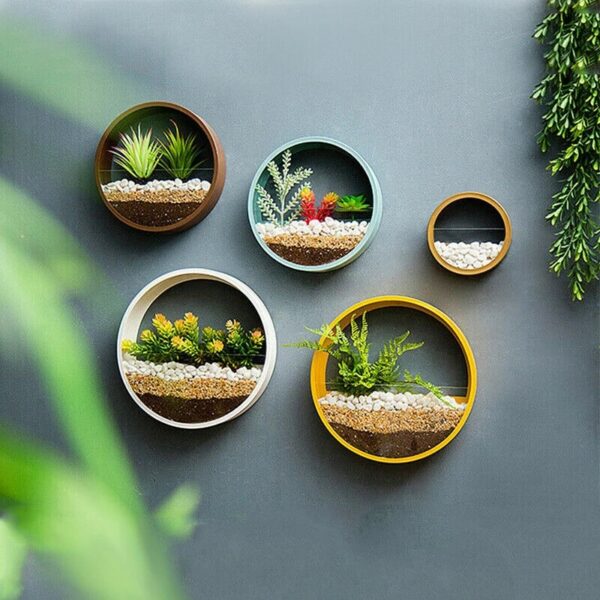 Round Iron Wall Vase Home Living Room Restaurant Hanging Basket Flower Pot Wall Decor Succulent Plant Planters Art Glass Vases - Image 6