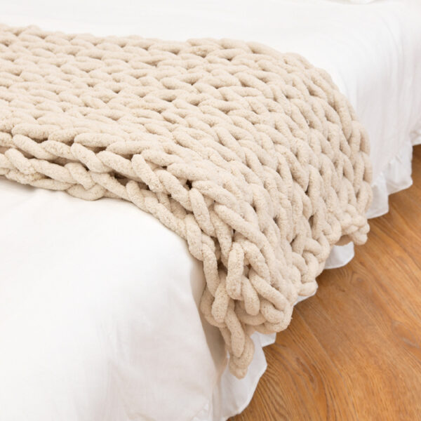 Handmade Coarse Yarn Knitted Chenille Rod Knitted Yarn Sofa Cover Blanket - Image 3