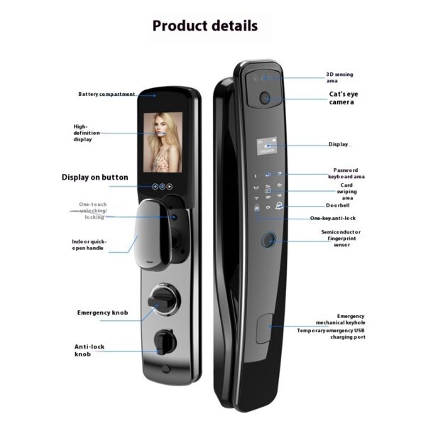 Home Fully Automatic Fingerprint 3D Facial Recognition Smart Lock - Image 3