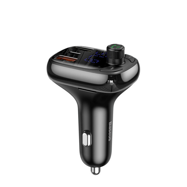Bluetooth FM Transmitter Car Adapter with Dual USB + Type-C Fast Charging Ports