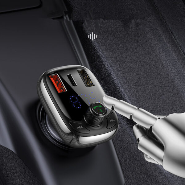 Bluetooth FM Transmitter Car Adapter with Dual USB + Type-C Fast Charging Ports